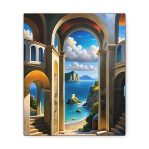 Serene Coastal Canvas Art – Tranquil Seascape with Architectural Arches
