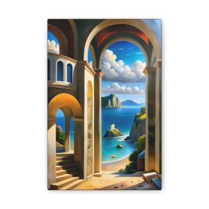 Serene Coastal Canvas Art – Tranquil Seascape with Architectural Arches