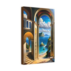 Serene Coastal Canvas Art – Tranquil Seascape with Architectural Arches