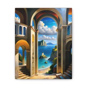 Serene Coastal Canvas Art – Tranquil Seascape with Architectural Arches