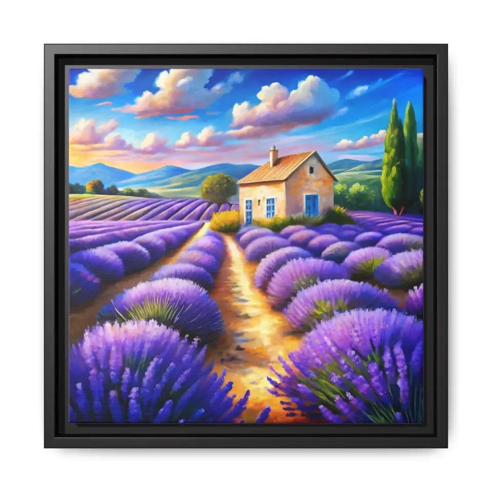 Lavender Field Framed Canvas Art - Colorful Landscape Wall Decor for Home, Office & Gifts